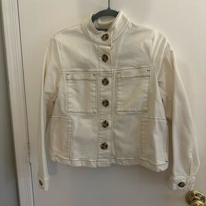 Cream Denim Jacket With Tortoise Button-Up detail